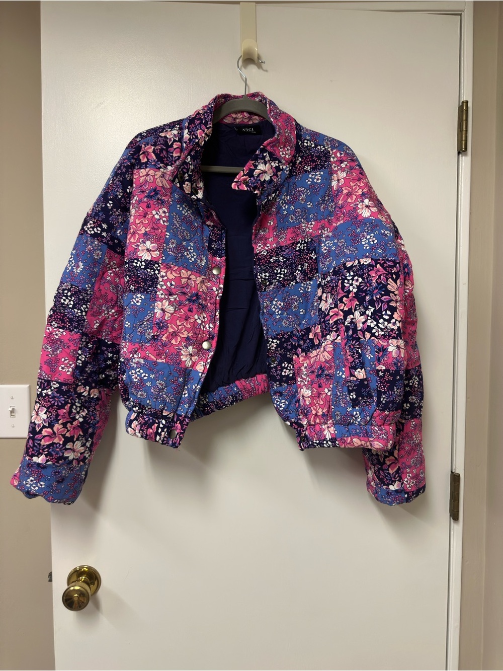 Vici Floral Patchwork Puffer Jacket - Pink & Blue